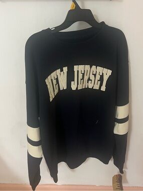 New York Popular "New Jersey" Appliqué Sweatshirt with White Stripes